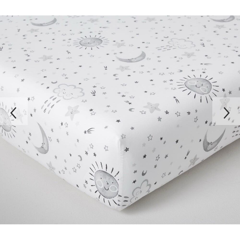 New Pottery Barn Kids Skye Organic Crib Fitted Sheet Star & Moon Gray White NWT
